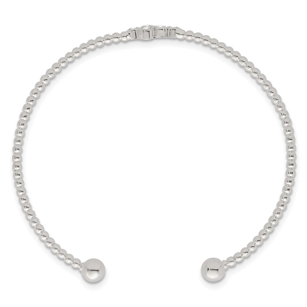 Sterling Silver Polished and Beaded CZ Cross Cuff Bangle QB1595