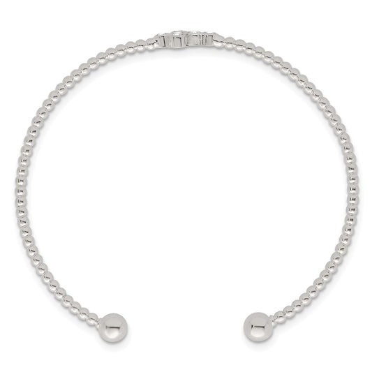 Sterling Silver Polished and Beaded CZ Cross Cuff Bangle QB1595