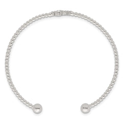 Sterling Silver Polished and Beaded CZ Cross Cuff Bangle QB1595