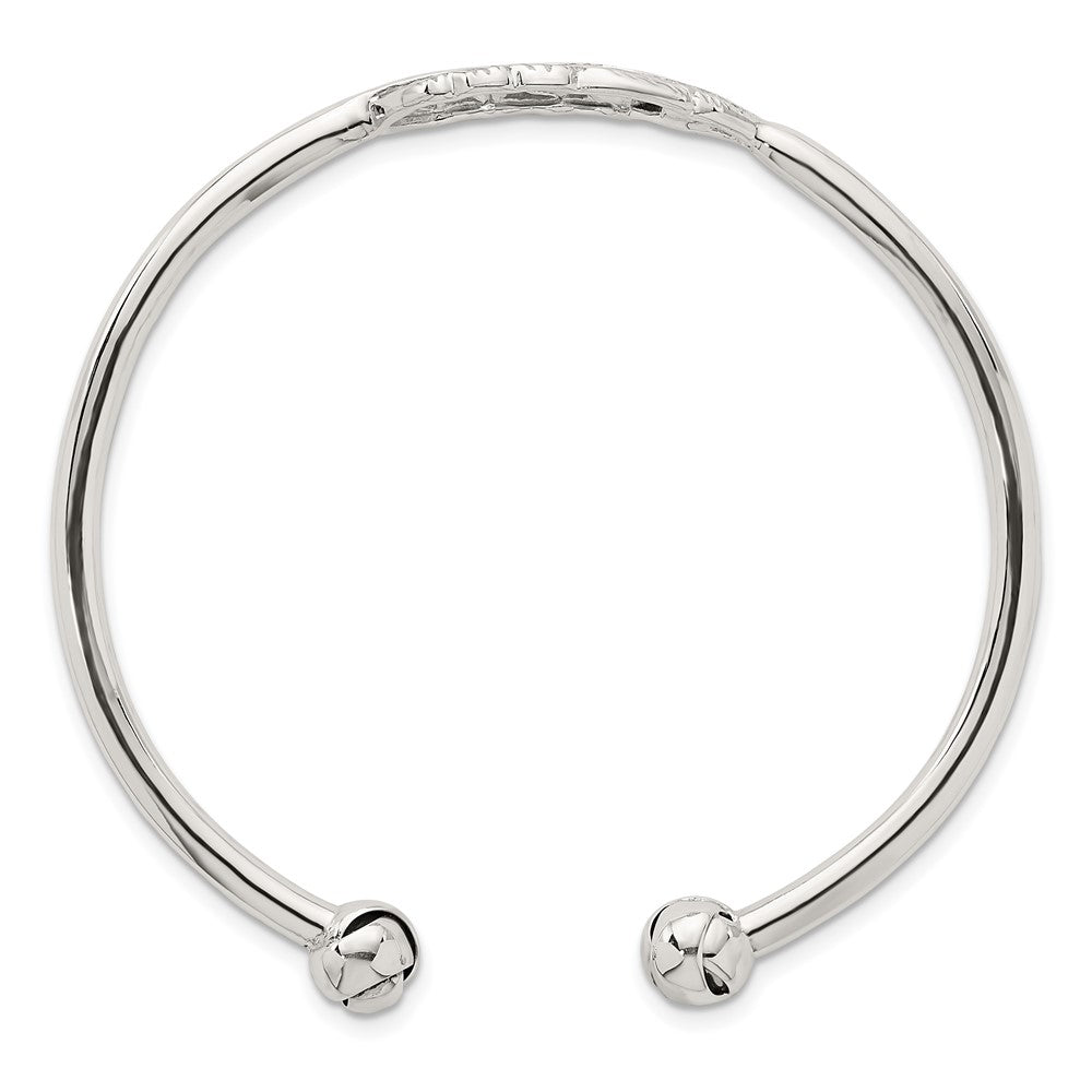 Sterling Silver Polished and Grooved Feather Cuff Bangle QB1596
