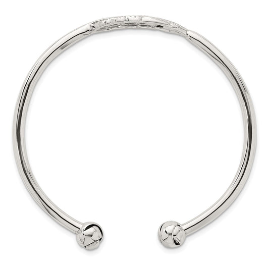 Sterling Silver Polished and Grooved Feather Cuff Bangle QB1596