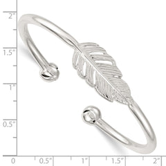 Sterling Silver Polished and Grooved Feather Cuff Bangle QB1596