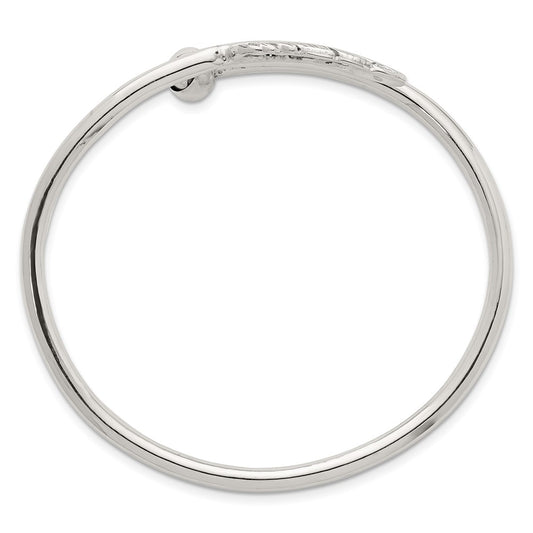 Sterling Silver Polished and Grooved Feather Bypass Cuff Bangle QB1597
