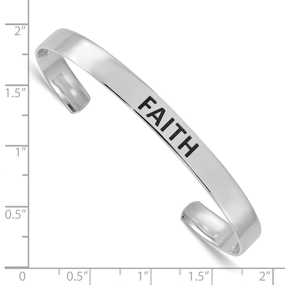 Sterling Silver Rhodium-plated Polished Enameled FAITH Cuff Bangle QB1598