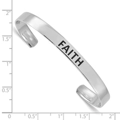 Sterling Silver Rhodium-plated Polished Enameled FAITH Cuff Bangle QB1598