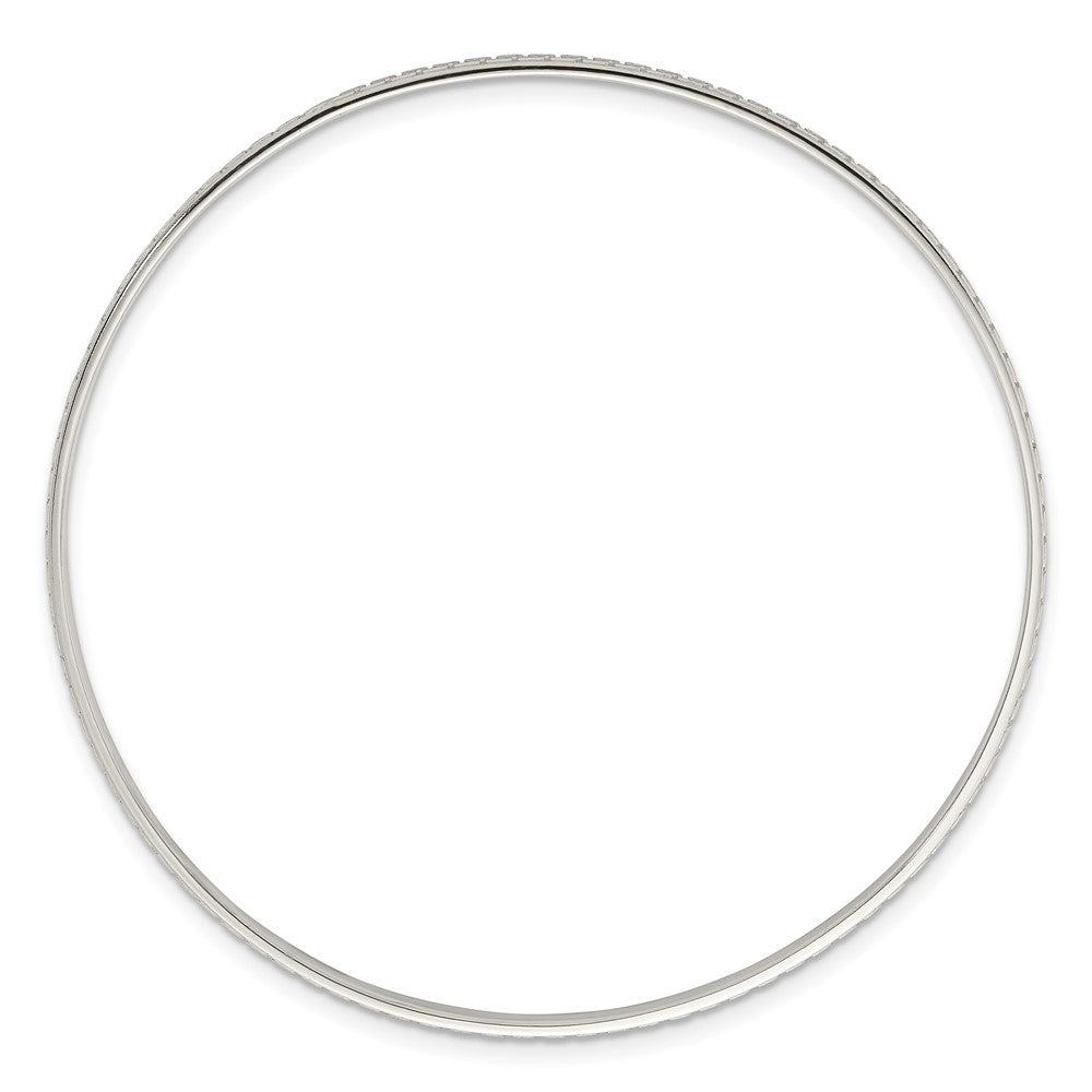 Sterling Silver Polished and Textured 2.50mm Greek Key Slip-on Bangle Bracelet QB1601