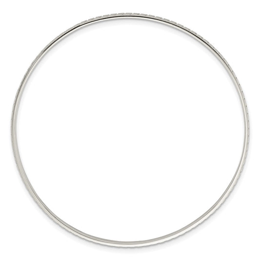 Sterling Silver Polished and Textured 2.50mm Greek Key Slip-on Bangle Bracelet QB1601