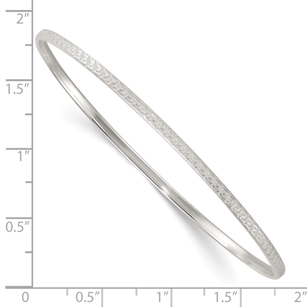 Sterling Silver Polished and Textured 2.50mm Greek Key Slip-on Bangle Bracelet QB1601