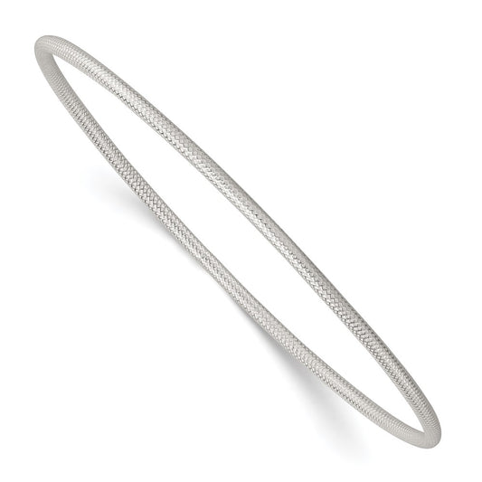 Sterling Silver Polished and Textured 2.00mm Slip-on Bangle Bracelet QB1602