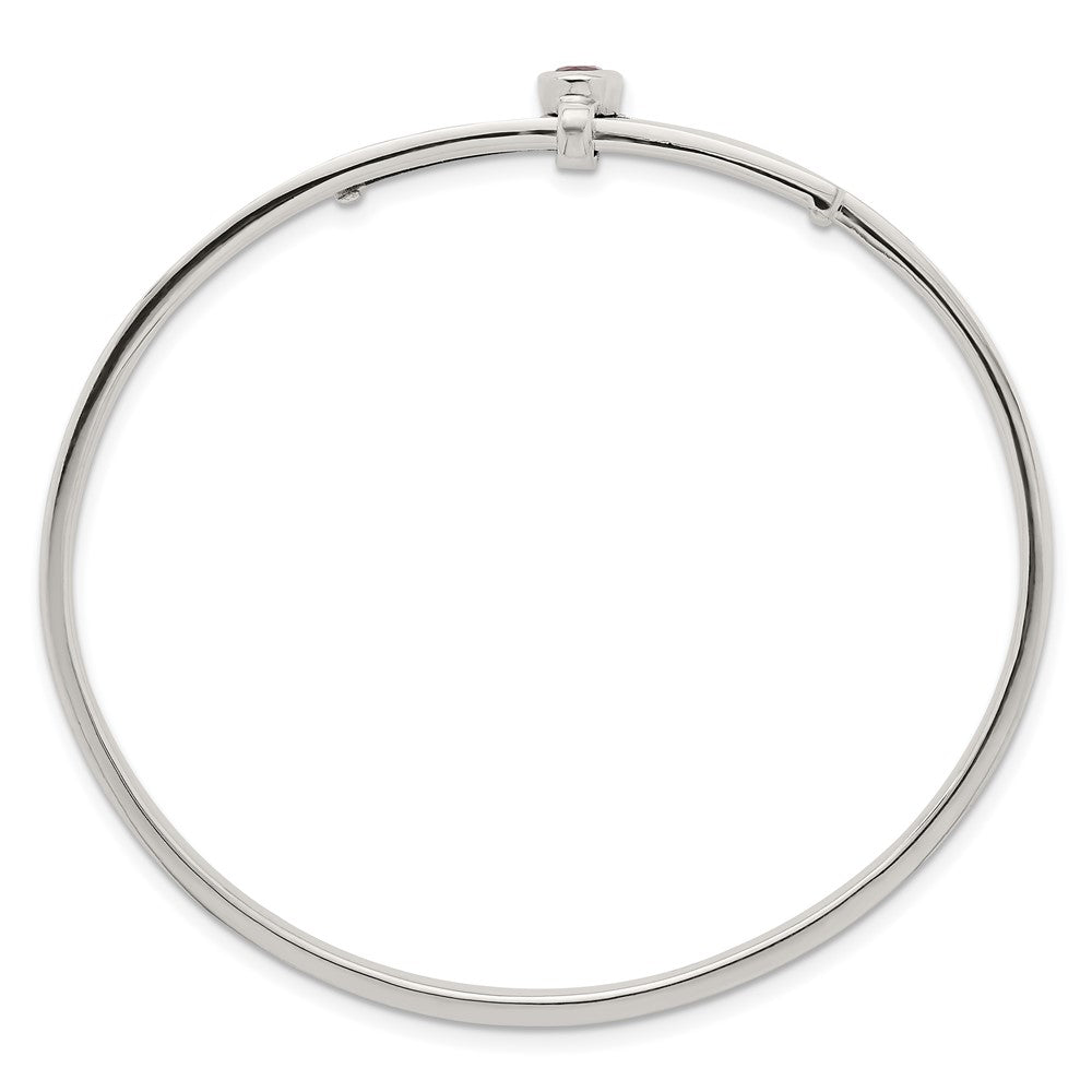 Sterling Silver Polished Oval Red CZ Slip On Expandable Bangle QB1613