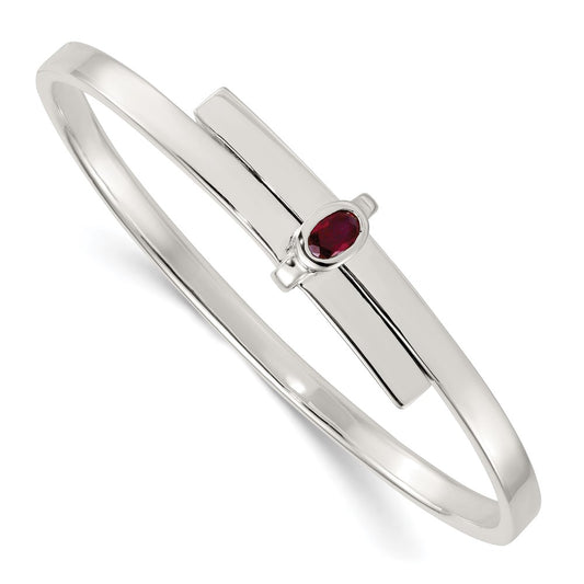 Sterling Silver Polished Oval Red CZ Slip On Expandable Bangle QB1613