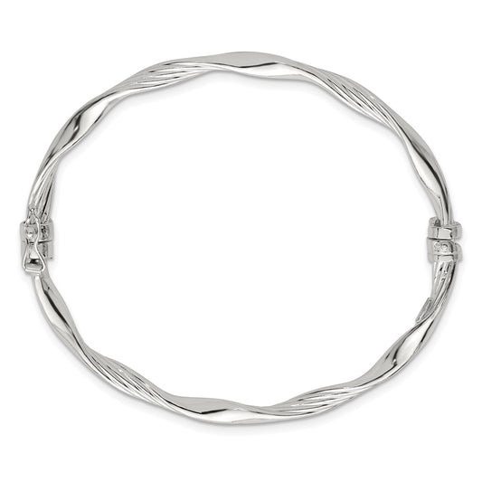 Sterling Silver Polished and Textured Twisted 4.00mm Hinged Bangle QB1623