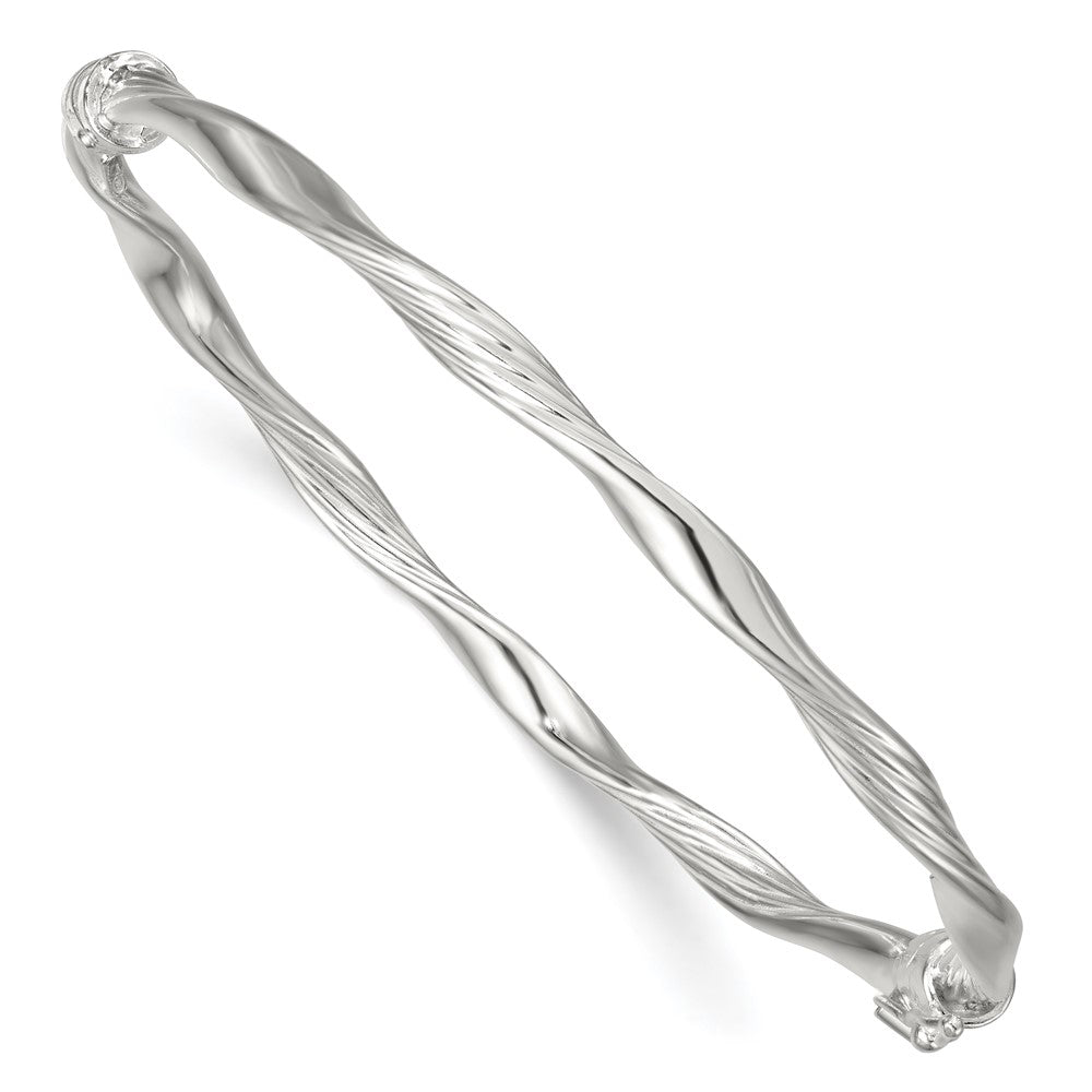 Sterling Silver Polished and Textured Twisted 4.00mm Hinged Bangle QB1623