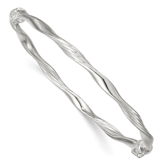 Sterling Silver Polished and Textured Twisted 4.00mm Hinged Bangle QB1623