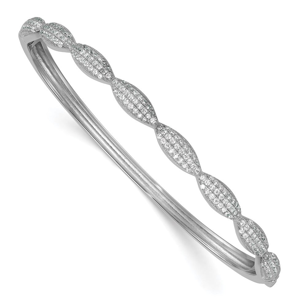 Sterling Silver Rhodium-plated Polished Fancy Scalloped CZ Hinged Bangle QB1629