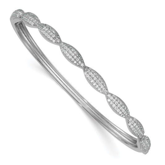 Sterling Silver Rhodium-plated Polished Fancy Scalloped CZ Hinged Bangle QB1629