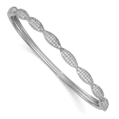 Sterling Silver Rhodium-plated Polished Fancy Scalloped CZ Hinged Bangle QB1629