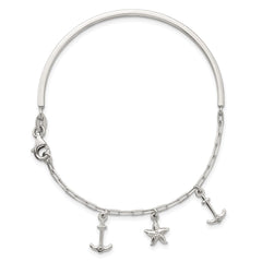 Sterling Silver Polished Anchor and Starfish Charms Half Bangle Bracelet QB1632