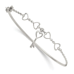 Sterling Silver Polished Open Hearts and Key Charms Half Bangle Bracelet QB1633