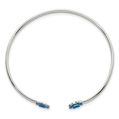 Sterling Silver Polished Blue Enamel Clover Childrens Cuff Bracelet QB1635
