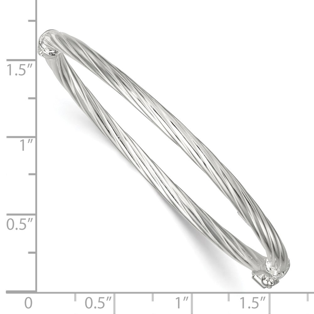 Sterling Silver Polished Twisted and Textured 3.00mm Hinged Baby Bangle QB1636