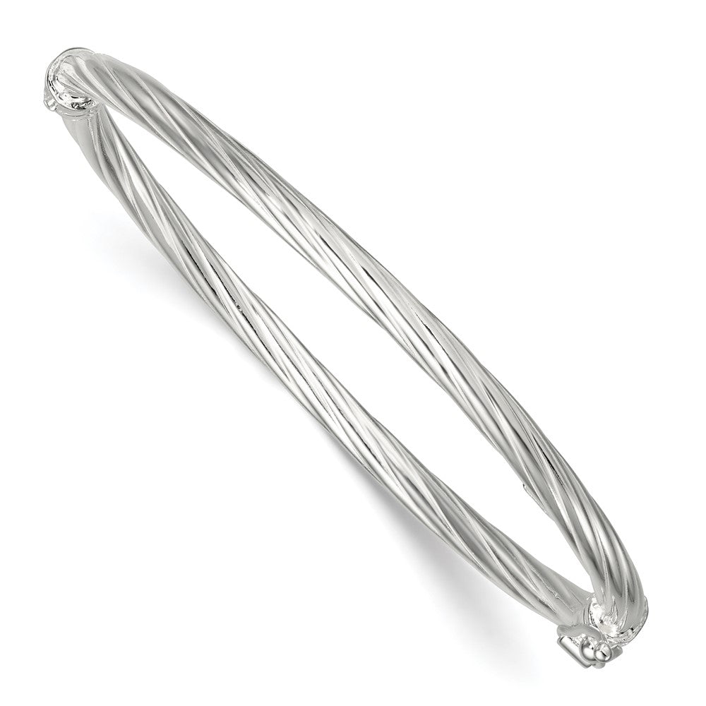Sterling Silver Polished Twisted and Textured 3.00mm Hinged Baby Bangle QB1636