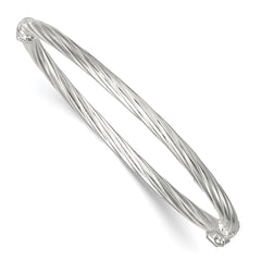 Sterling Silver Polished Twisted and Textured 3.00mm Hinged Baby Bangle QB1636