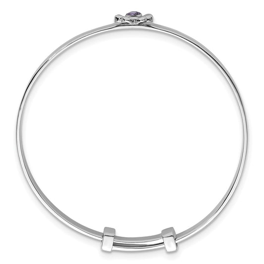 Sterling Silver Rhodium-plated Polished Pink And Purple CZ Butterfly Childrens Expandable Bangle QB1642