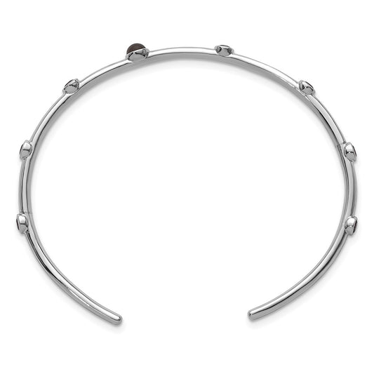 Sterling Silver Rhodium-plated Polished Brown CZ and Smokey Quartz Cuff Bangle QB1643
