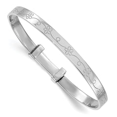 Sterling Silver Rhodium-plated Polished Etched Floral Pattern Childrens Expandable Bangle QB1645