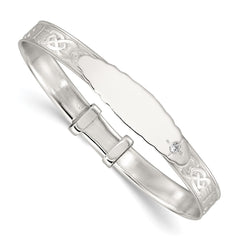 Sterling Silver Polished White CZ Claddagh Expandable Slip-on Baby ID Bangle QB1647