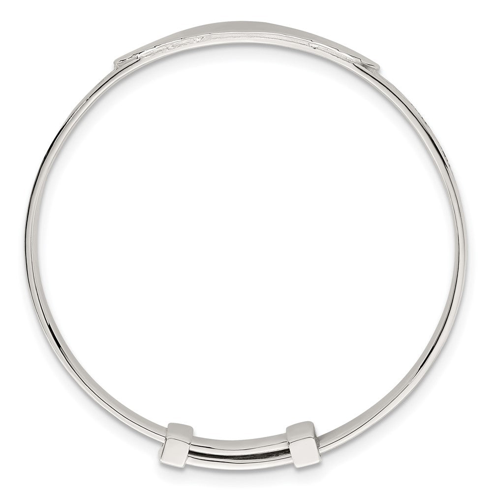 Sterling Silver Polished Textured Floral Expandable Slip-on Baby ID Bangle QB1648