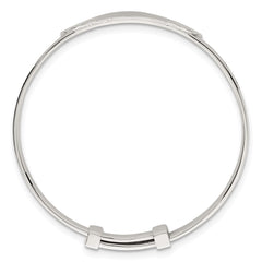 Sterling Silver Polished Textured Floral Expandable Slip-on Baby ID Bangle QB1648