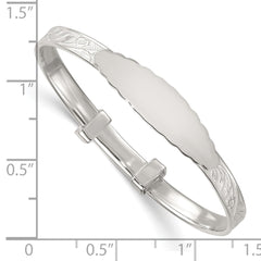 Sterling Silver Polished Textured Floral Expandable Slip-on Baby ID Bangle QB1648