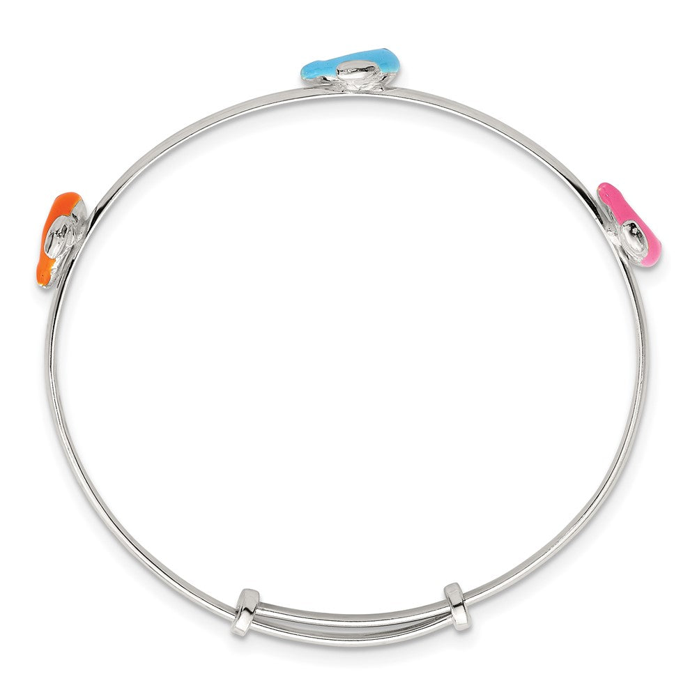 Sterling Silver Blue/Pink/Black Enamel Dolphins Childrens Expandable Slip-on Bangle QB1649