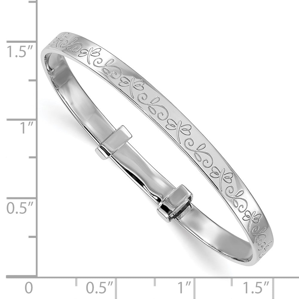 Sterling Silver Rhodium-plated Polished Etched Dragonfly Childrens Expandable Bangle QB1650