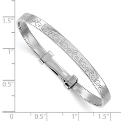 Sterling Silver Rhodium-plated Polished Etched Dragonfly Childrens Expandable Bangle QB1650