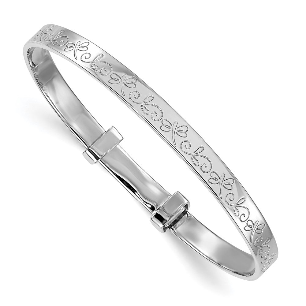 Sterling Silver Rhodium-plated Polished Etched Dragonfly Childrens Expandable Bangle QB1650