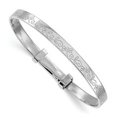 Sterling Silver Rhodium-plated Polished Etched Dragonfly Childrens Expandable Bangle QB1650