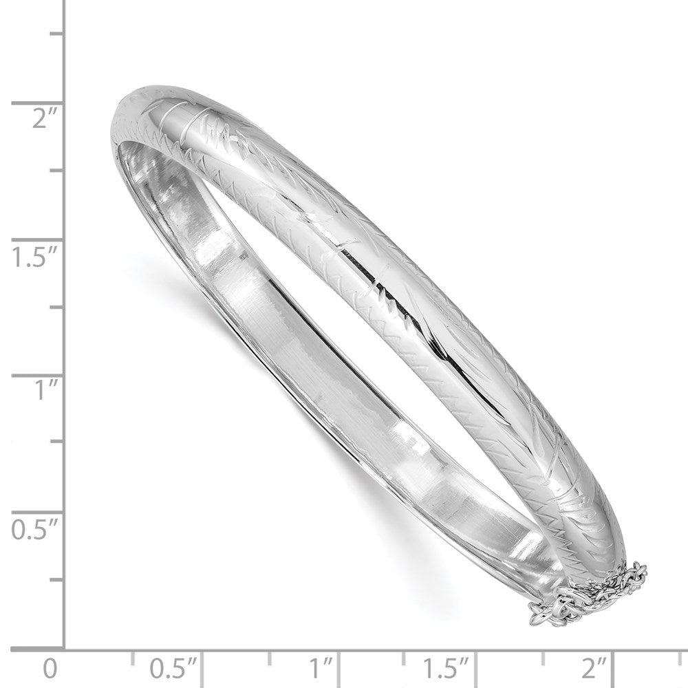 Sterling Silver Rhodium-plated 7mm Fancy Hinged Bangle Bracelet QB18