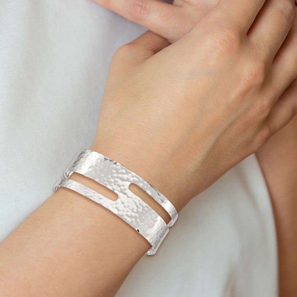 Sterling Silver Solid Polished Hammered Fancy Cuff Bangle Bracelet QB191
