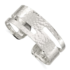 Sterling Silver Solid Polished Hammered Fancy Cuff Bangle Bracelet QB191
