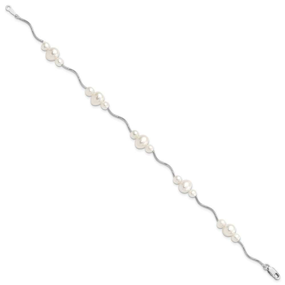 Sterling Silver Rhodium-plated 3-6mm White Near-Round Freshwater Cultured Pearl 7.25 inch Bracelet QB249