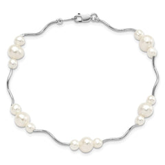 Sterling Silver Rhodium-plated 3-6mm White Near-Round Freshwater Cultured Pearl 7.25 inch Bracelet QB249