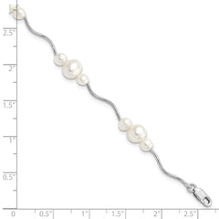 Sterling Silver Rhodium-plated 3-6mm White Near-Round Freshwater Cultured Pearl 7.25 inch Bracelet QB249