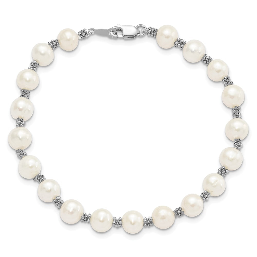 Sterling Silver Rhodium-plated 6-7mm White Round Freshwater Cultured Pearl 7.25 inch Bracelet QB250