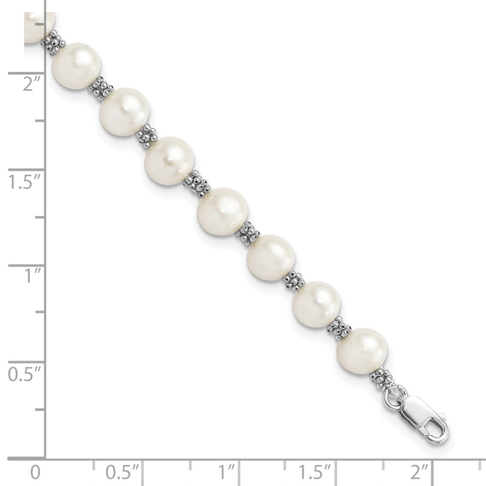 Sterling Silver Rhodium-plated 6-7mm White Round Freshwater Cultured Pearl 7.25 inch Bracelet QB250