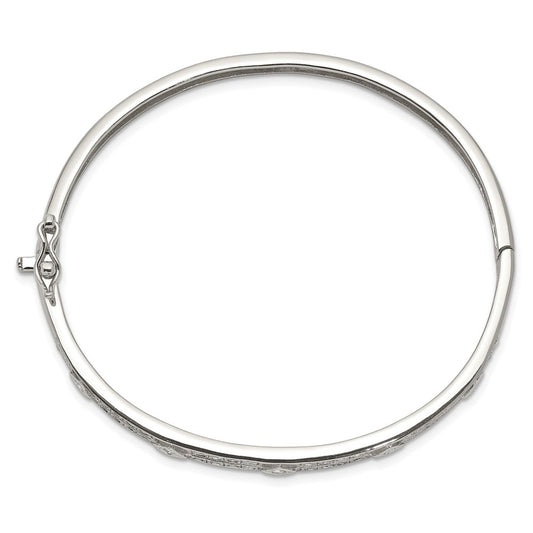 Sterling Silver Rhodium-plated CZ Hinged Bangle QB260