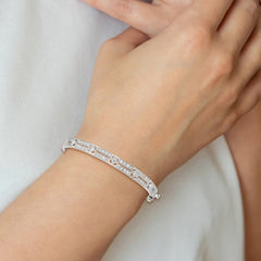 Sterling Silver Rhodium-plated CZ Hinged Bangle QB260