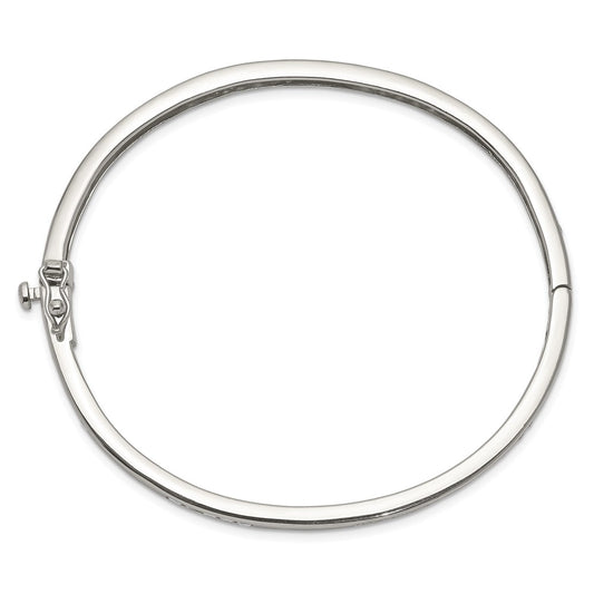 Sterling Silver Rhodium-plated Clear CZ Oval Hinged Bangle Bracelet QB262